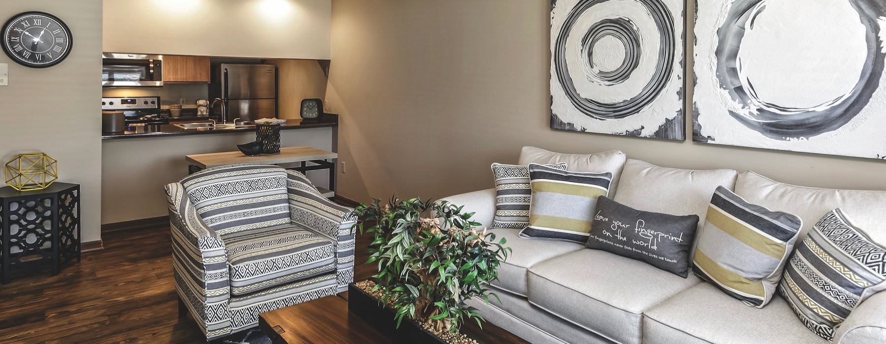 a living room with a couch and a table